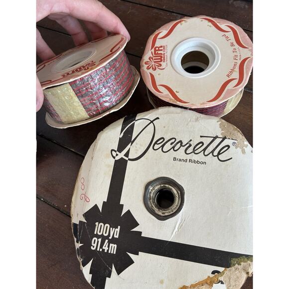 VTG Christmas Holiday Gift Wrapping PLAID Ribbon Rolls RED GOLD Satin Lot 10 - Picture 5 of 15